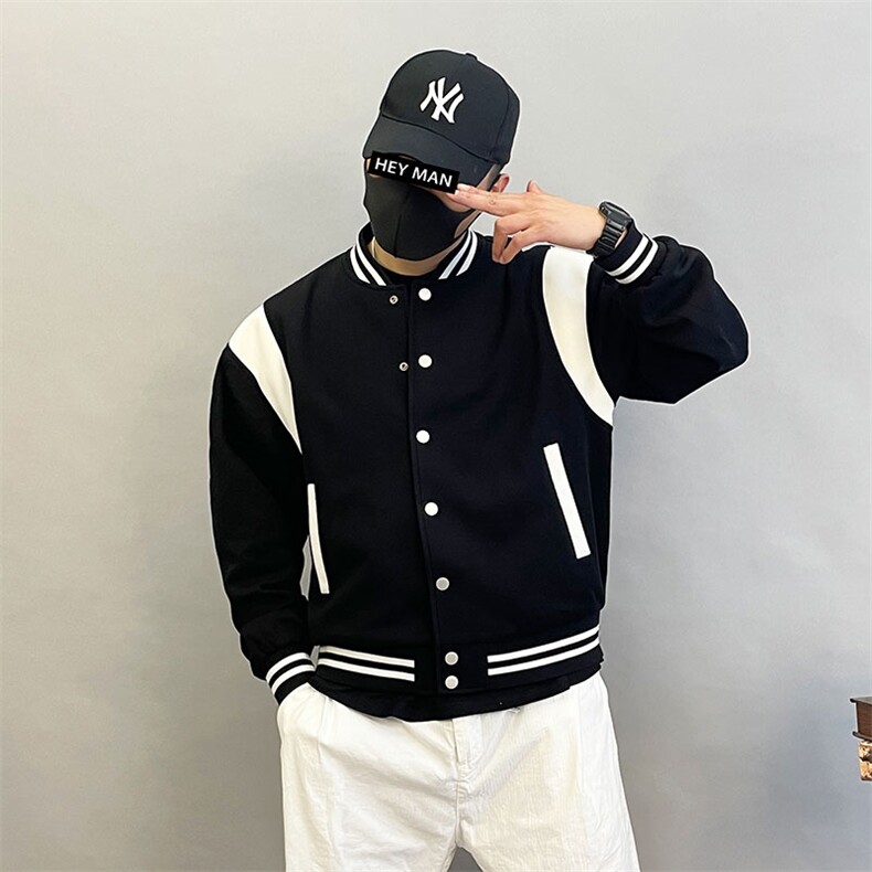2219-P168新款拼色棒球服外套男宽松多口袋日系大码男士运动夹克图片