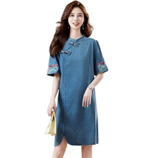 2024年夏季新款时尚潮流绣花民族风韩版牛仔连衣裙，女装连衣裙，浙宝2-166