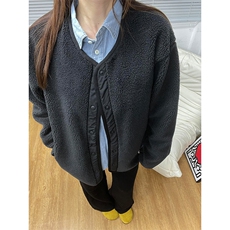 高品U家秋冬防风仿羊羔绒摇粒绒圆领宽松开衫外套男女A1183-P75，女装短外套，星座1505