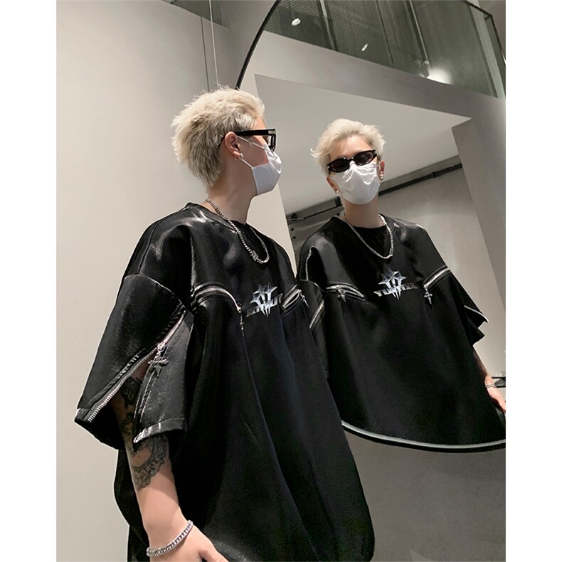 丝光棉解构短袖T恤夏季小众设计拉链半袖体恤XZ514-2-202497-P63,男装T恤,星座514-2(原B239)