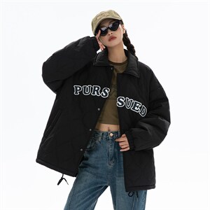 中性风翻领棉服女2024冬季新品复古刺绣棉衣外套潮J5035-P85控138图片