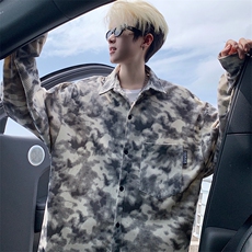 衬衫男秋季新款港风宽松大码灯芯绒扎染长袖衬衫CS8108-P42，男装衬衫，星座214-3