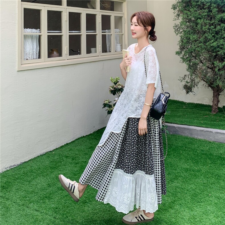 现货主图爆品蕾丝罩衫上衣+拼接半身裙套装2C375-506-P165-K248,女装套装/套裙,2C375