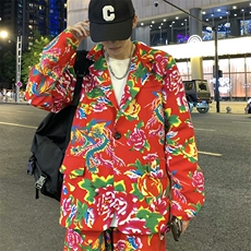 XZ01港风文艺男大码宽松西服东北大花潮牌开衫男女风民族，男装西服，星座115A(原星座507）