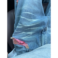 美式高街牛仔裤男女微喇叭裤子hiphop拼接休闲拖地裤NZ400-P55，男装牛仔裤，星座1008
