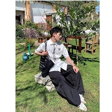2025新款趣味手绘领带印花短袖衬衫男款夏宽松休闲衬衣CY1171-P33，男装T恤，星座412-3