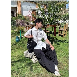 2025新款趣味手绘领带印花短袖衬衫男款夏宽松休闲衬衣CY1171-P33图片