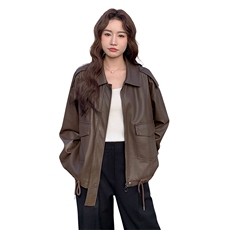 复古翻领咖色皮衣外套女春秋2025新款小个子PU皮夹克爆款高级感，女装皮衣，2C256