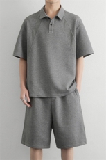 直播高品质两件套夏季潮流休闲运动翻领Polo＋五分短裤，男装休闲套装，星座914