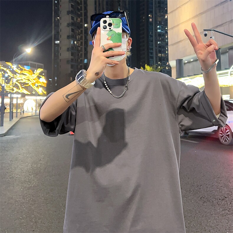 港风冰感短袖T恤宽松百搭纯色光板圆领短袖TC3161-P13,男装T恤,星座717