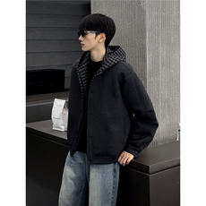 1506A/GB10440/P86男女同款连帽开衫拼接灰色百搭夹克，男装夹克，星座1506A
