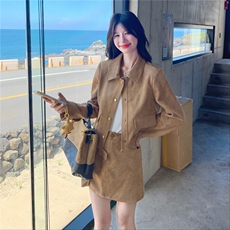 美拉德卡其色夹克外套半身裙套装两件套女2025春秋新款韩系小个子，女装套装/套裙，2C271