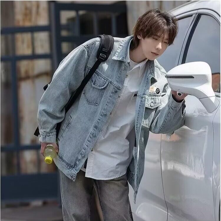 美式复古水洗高街做旧小众设计感牛仔外套宽松男女百搭潮665/P60,男装工装外套,星座506