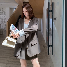 学院风穿搭棕色套装女春秋超火好看高级小众外套百褶半身裙两件套，女装套装/套裙，2C053
