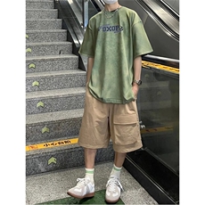 抖音得物供货240克重磅现货宽松美式纯棉水洗做旧印花T恤ATSX01，男装T恤，电商A443