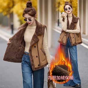 双排扣加绒加厚皮毛一体时尚马夹  970 P110图片