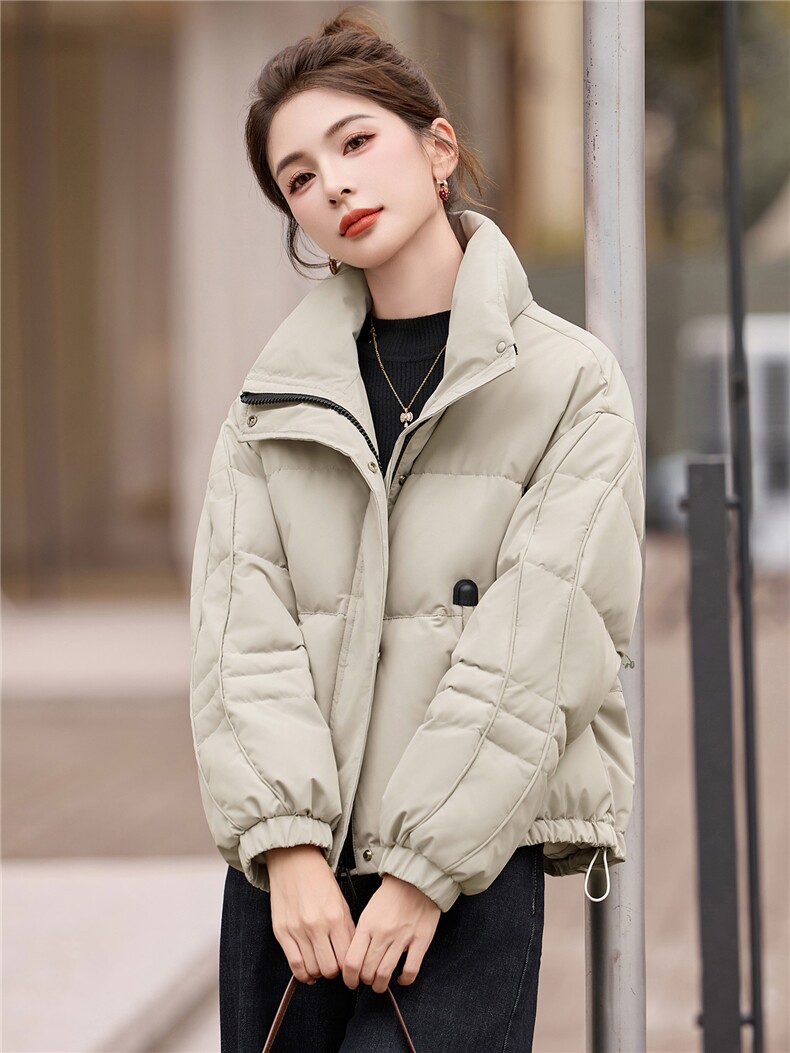 时尚休闲立领短款羽绒服女2025冬季新款宽松加厚保暖90白鸭绒外套,女装羽绒服,艾尚靓装
