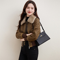 复古磨砂加绒皮衣女2024冬装新款小个子短款潮流机车服皮夹克外套，女装棉衣/棉服，潮流依族