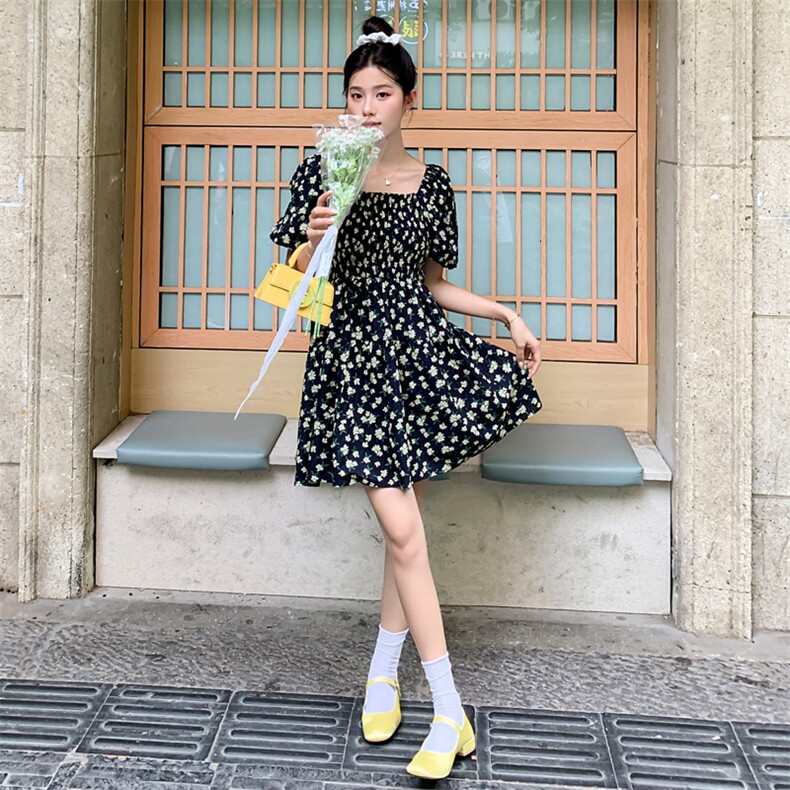 夏季新款方领碎花短款连衣裙B190-82376-P100-K148,女装连衣裙,辉之琳
