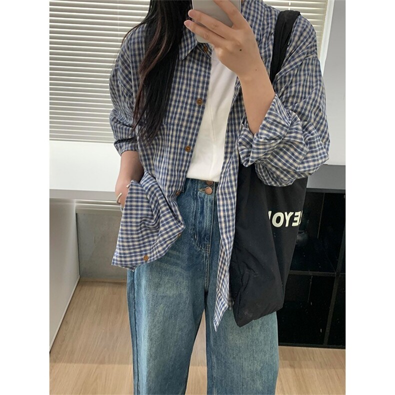 SUPMONOME法式宽松慵懒衬衫男女卫衣格子2025夏季外套CY1092-P36,男装衬衫,星座412-1