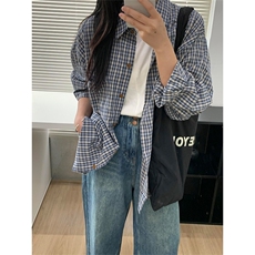 SUPMONOME法式宽松慵懒衬衫男女卫衣格子2025夏季外套CY1092-P36，男装衬衫，星座412-1