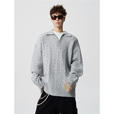 6XL-M韩版假两件翻领套头针织杉麻花长袖大码休闲毛衣MY1515P68，男装针织衫/毛衣，电商B238