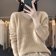 休闲简约淑女气质V领高级感羊毛衫2024年秋季，女装羊毛衫，绒迪羊绒
