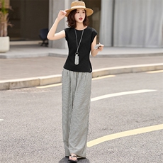 2025夏季新款时尚显瘦洋气减龄马甲+阔腿裤两件套，女装套装/套裙，魅丽静蓝