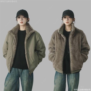 网图 美式宽松立领双面穿短款棉服M088/P110图片