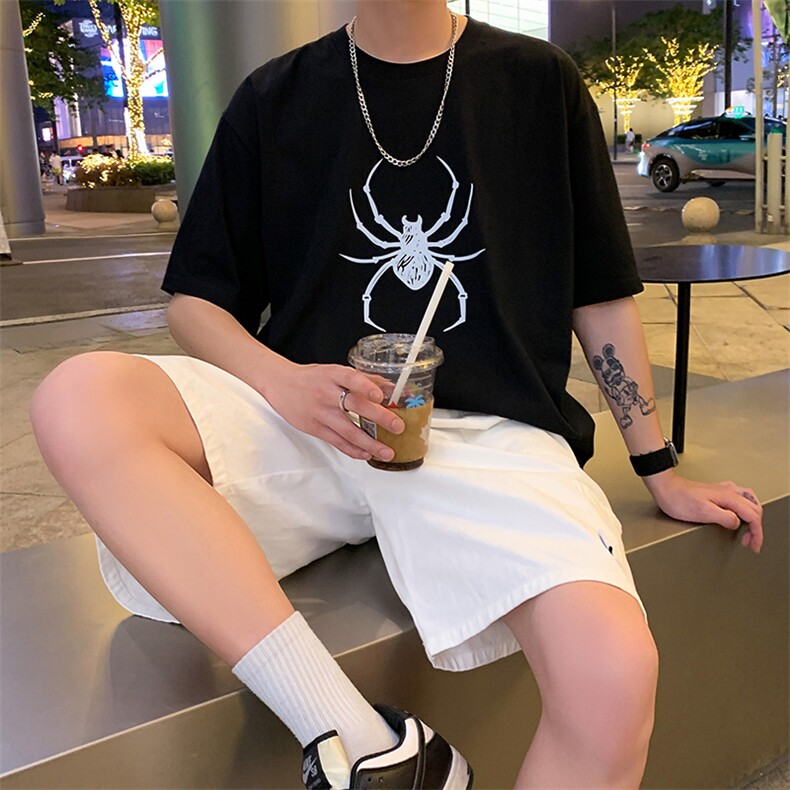 2024新款夏季潮牌插肩袖纯棉T恤男女士短袖宽松半袖美式复古上衣,男装T恤,星座716-2