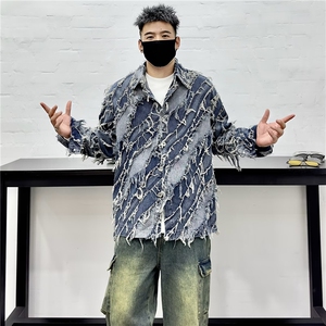 秋季小众毛边流苏设计感时尚牛仔夹克男炸街网红高级感短款外套潮图片