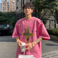 ！2025夏季新款潮牌宽松情侣水洗短袖T恤半袖衫XT147P35，男装T恤，电商B220