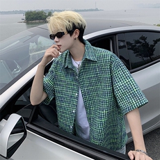 B221美式ins高街宽松薄款泡泡格短袖衬衫SY2548-特P35控59，男装衬衫，电商B221
