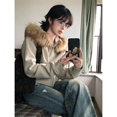 【有货】3335CC-特P85可拆卸毛领连帽开衫卫衣男女修身短款外套，男装卫衣，星座1007（原301D）