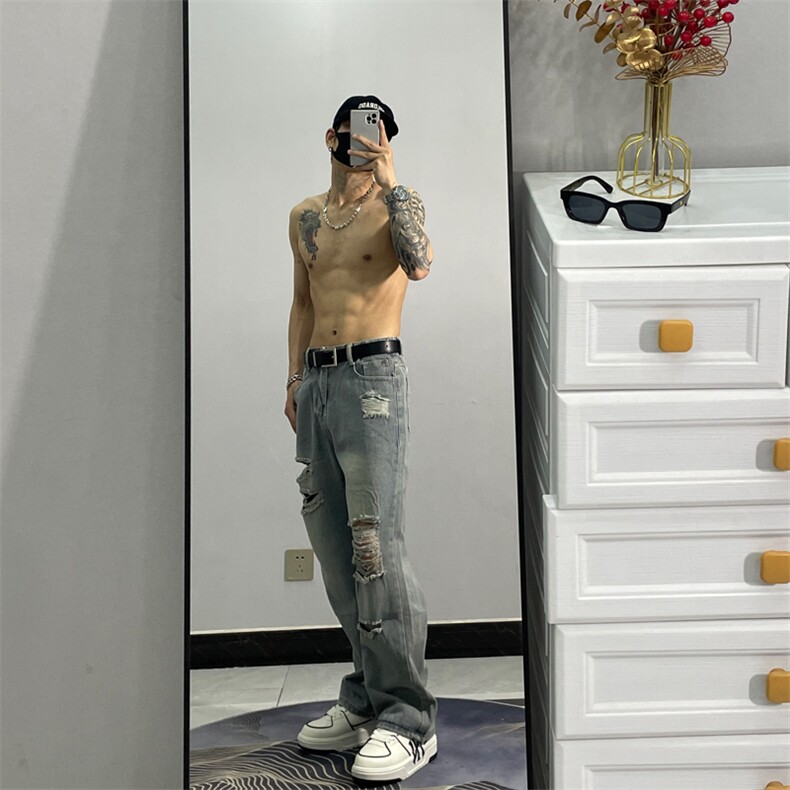 小个子破洞牛仔百搭简约长裤新款牛仔裤高腰潮流文艺JX1321-P50图片