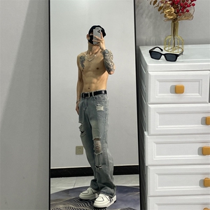 小个子破洞牛仔百搭简约长裤新款牛仔裤高腰潮流文艺JX1321-P50图片