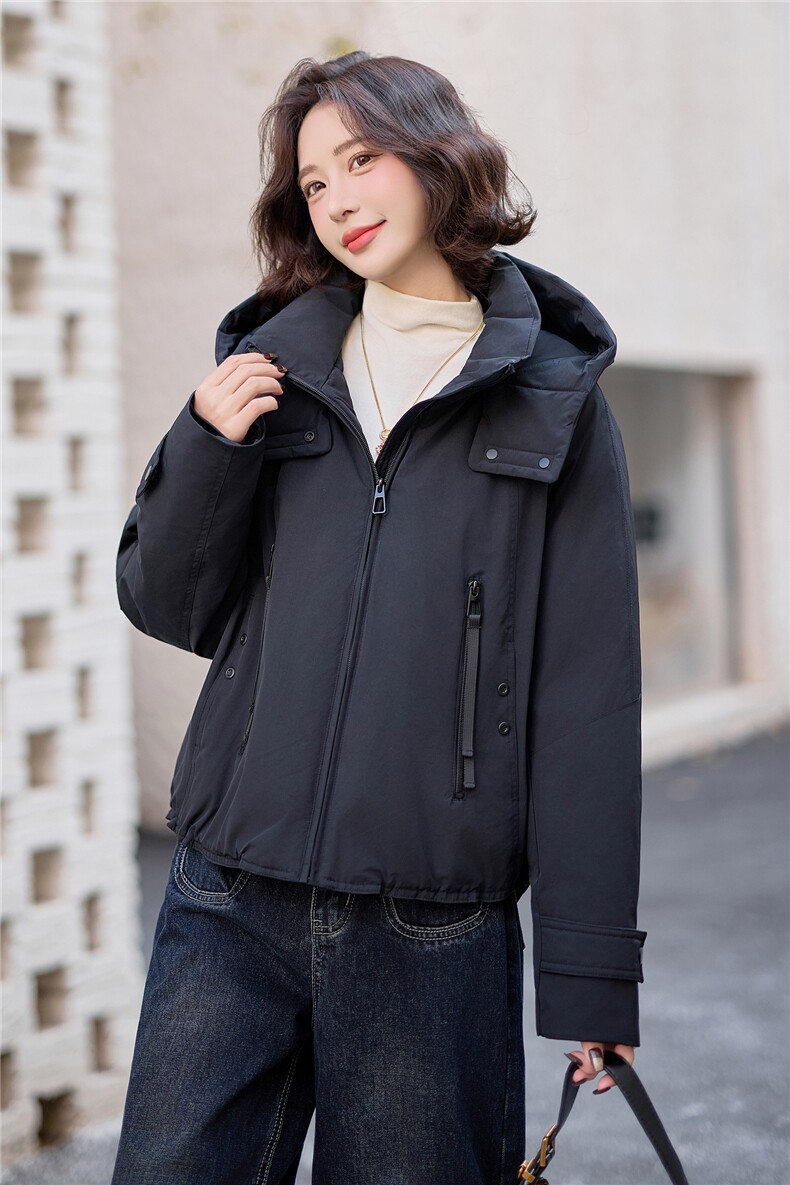 爆《2025冬季新款连帽90白鸭绒羽绒服休闲防风保暖派克服加厚外套,女装羽绒服,米莱