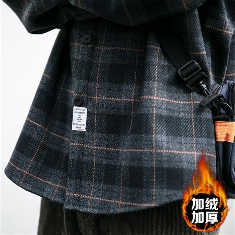 秋冬男女加绒衬衫时尚格子保暖加绒衬衣长袖上衣外套,男装衬衫,星座1013-1