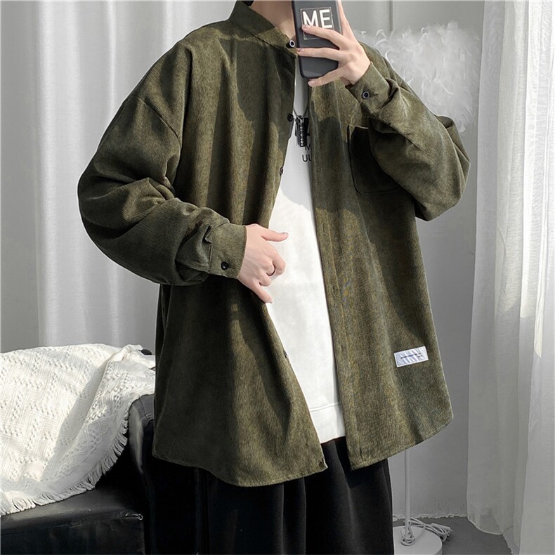 复古衬衣灯芯绒衬衫男港风春季原宿风M-3XL设计感小众 W2510-P35图片