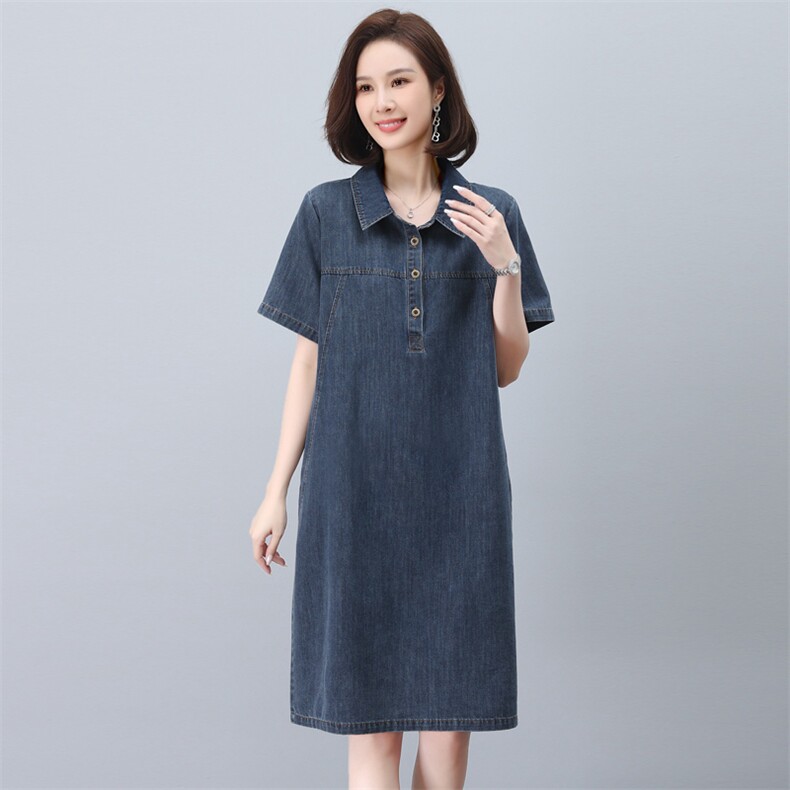 牛仔连衣裙女2024年夏季新款大码宽松显瘦遮肉减龄中长款衬衫裙子,女装连衣裙,韩派