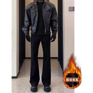 加绒美式高街cleanfit廓形西裤黑色休闲裤男女直筒微喇vibe裤子,男装西裤,星座506A