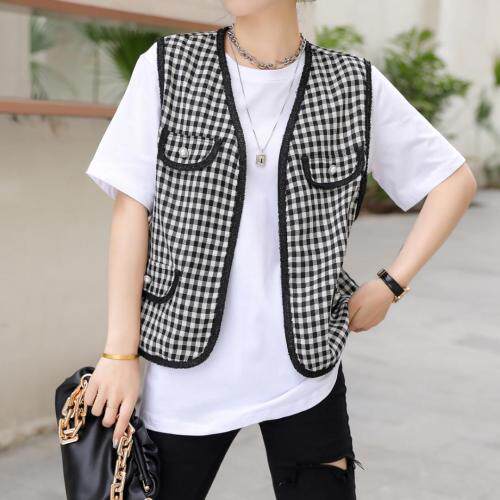 珍珠格子马甲套装，美美哒！，女装马夹，春信拙源