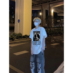 美式复古vintage印花短袖夏季男女圆领宽松休闲纯棉半袖T恤