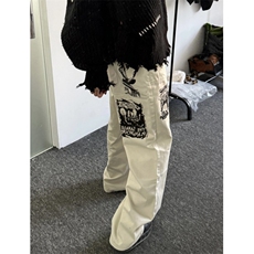 美式牛仔裤男秋季痞帅高级感设计感男裤宽松直筒潮牌长裤X04p55，男装牛仔裤，电商D256-1(原A064-1)
