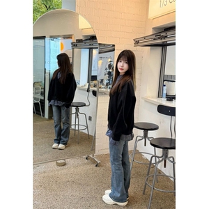 【】美式复古假两件衬衫领卫衣男女秋冬宽松长袖SHY03 P43图片