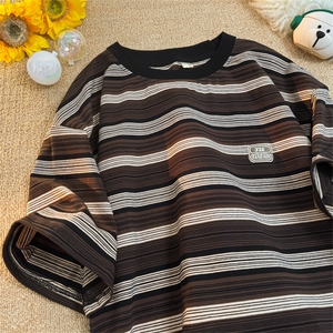 C329-P35 2024新款撞色休闲半袖上衣夏季圆领条纹针织衫男现货图片
