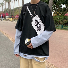 个性印花ins高街宽松潮牌挎包假两件卫衣情侣休闲百搭T701-P30，男装T恤，星座512-2