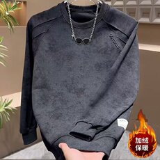 秋冬季新款美式街头水洗加绒圆领卫衣男女复古宽松百搭打底上衣，男装T恤，星座506A