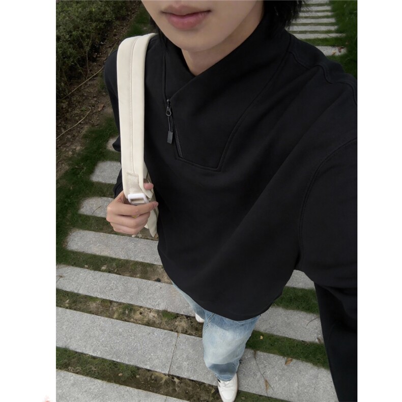 加绒加厚卫衣男款斜拉链秋冬季小众设计感长袖T恤特P28加绒P38,男装T恤,电商C306-1