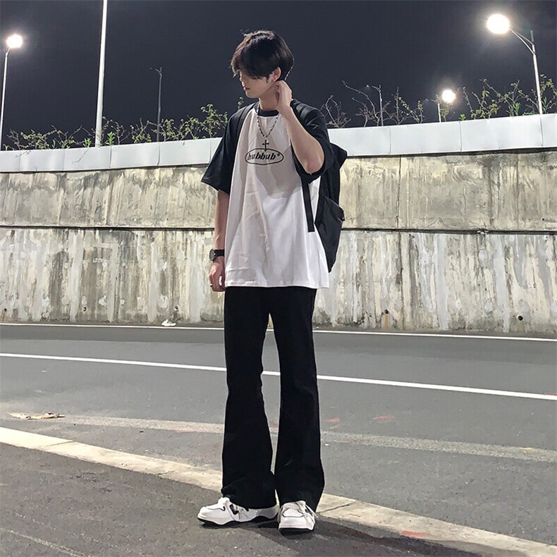 美式hiphop裤子高街vibe弹力黑色牛仔裤修身直筒微喇叭痞帅工装裤,男装牛仔裤,星座310A-4